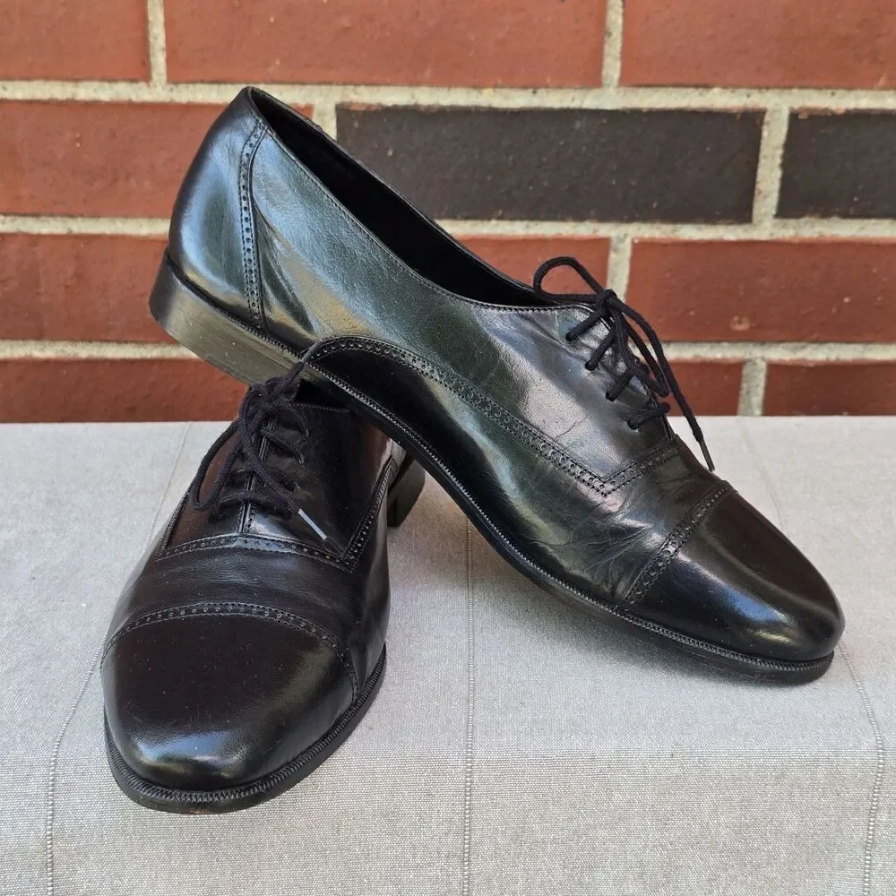 Stanley Blacker Black Leather Oxford Dress Shoes - Mens 11 1/2 M Made In Italy
